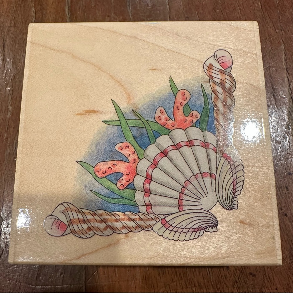 Shell Corner Wooden Rubber Stamp